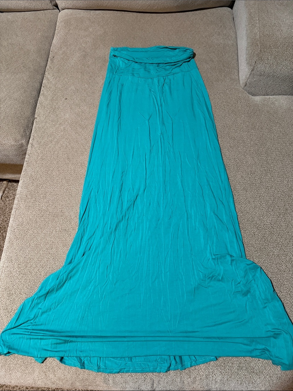 Lightweight Teal Fold-Over Waist Maxi Skirt - Everyday Comfort